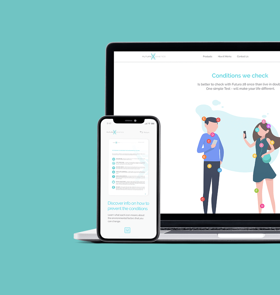 Futura Genetics website redesign shown on screens.