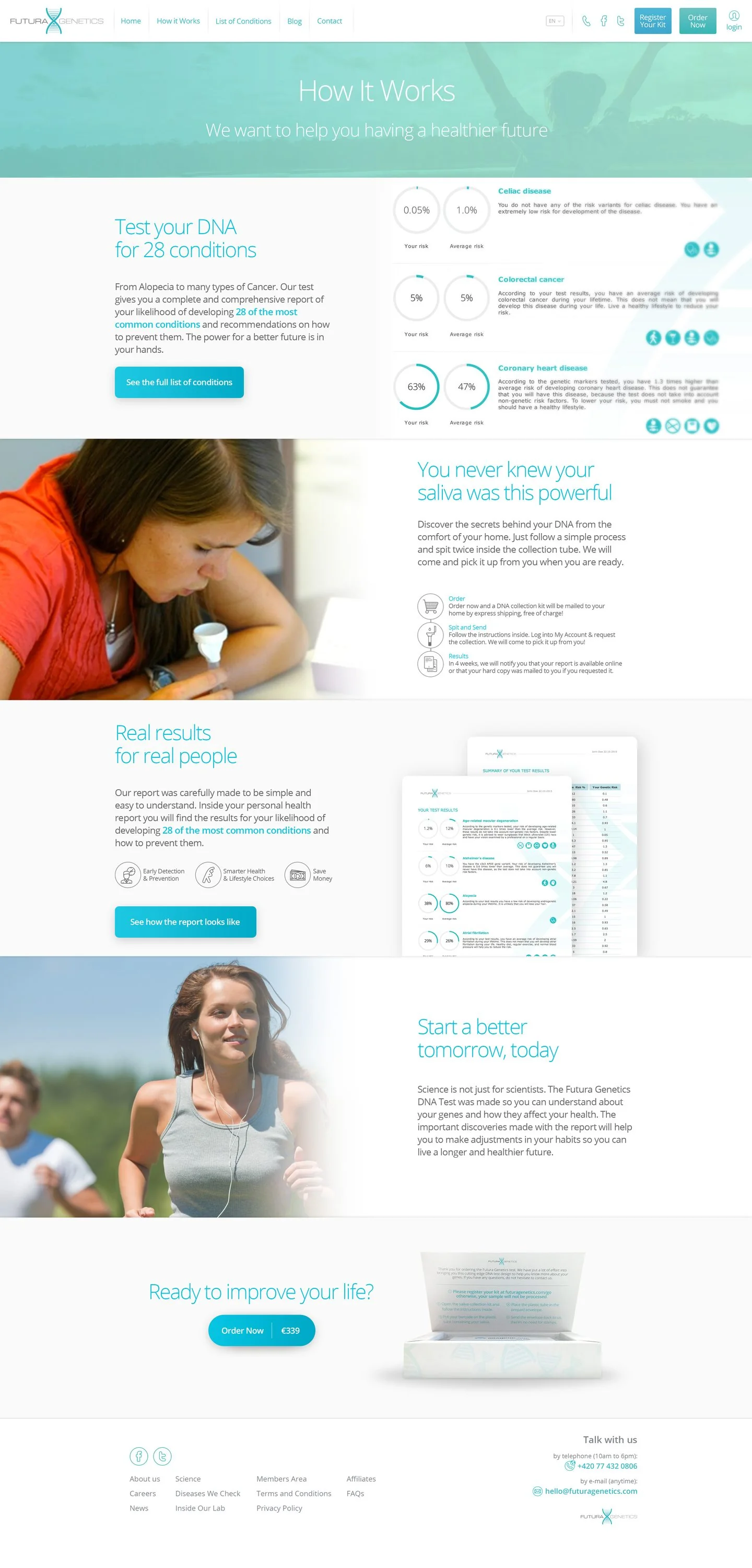 Before: the old How It Works page, with light teal headings and stock photos.